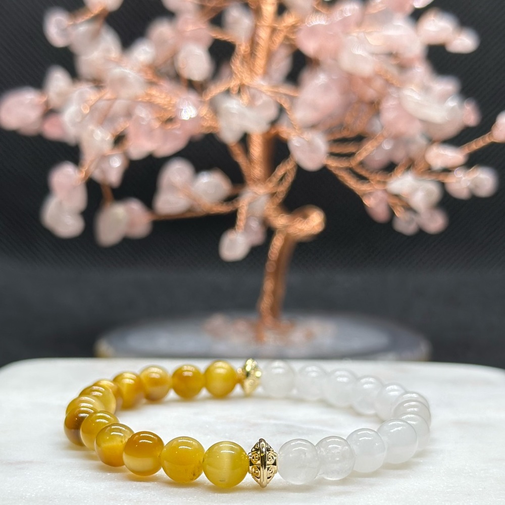 Blonde Tigers Eye / White Jade Bracelet